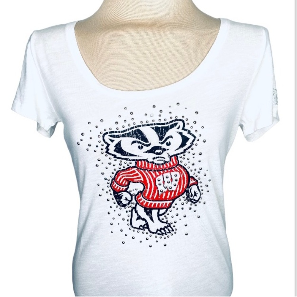 Victorias Secret Pink Badgers game day studded ss tee EUC white M